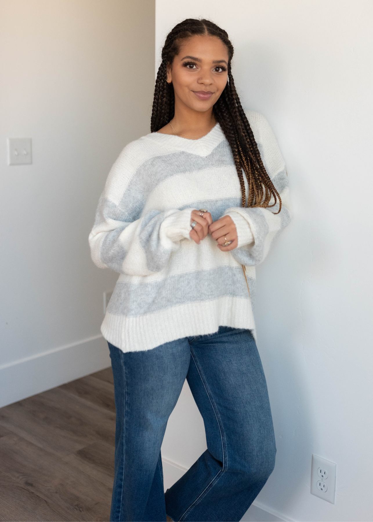 Long sleeve grey stripe sweater