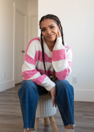 Long sleeve pink stripe sweater