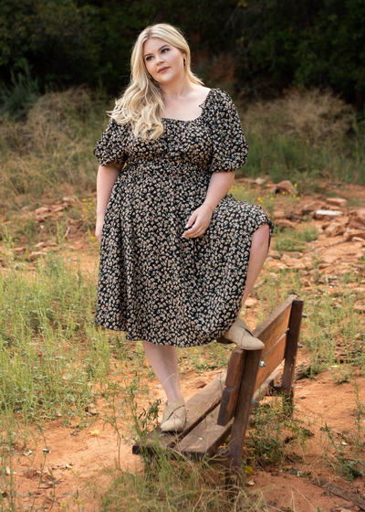 Plus size black floral dress