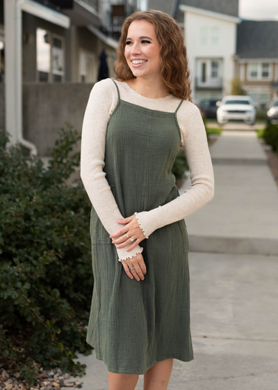 Jumper style dark olive dress