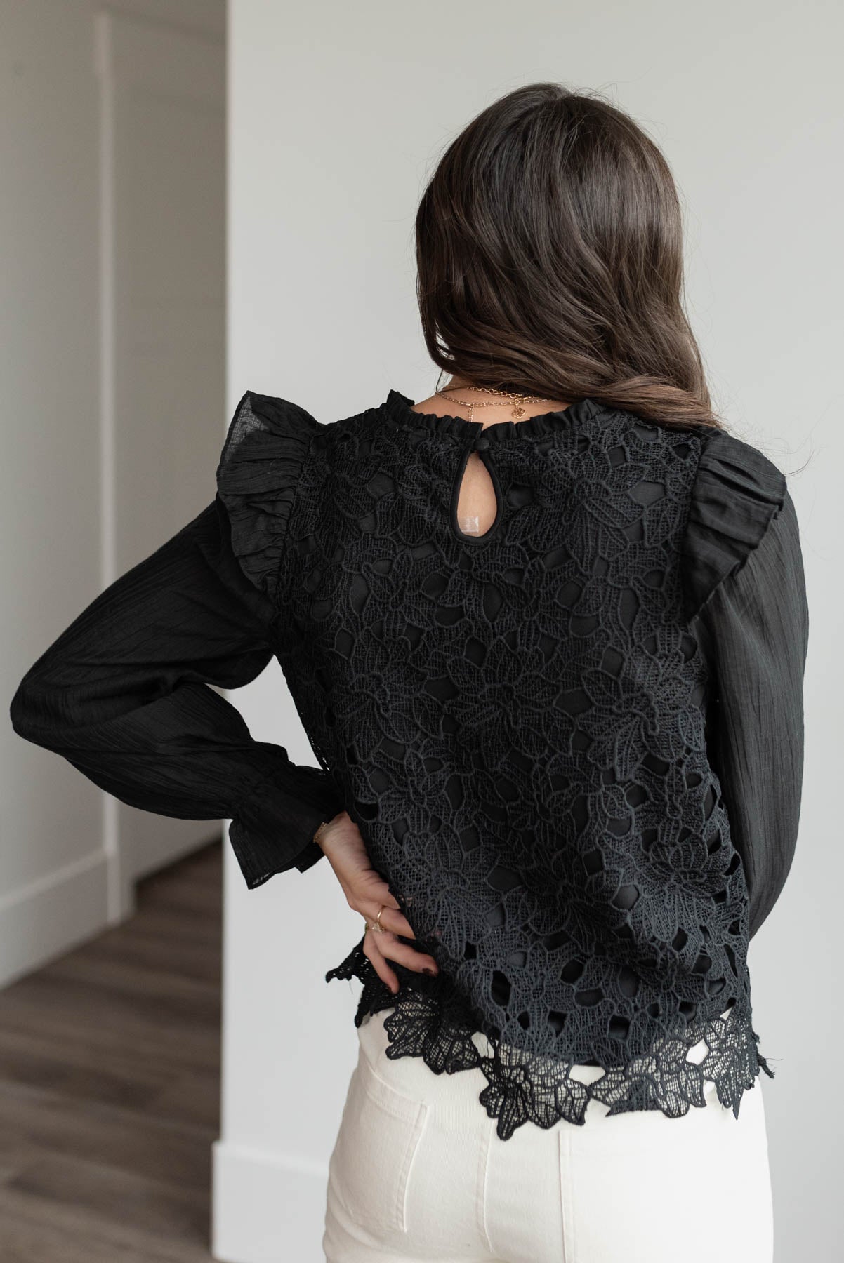 Back view of the black lace top