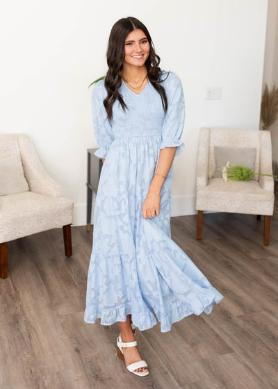 Blue floral tiered dress