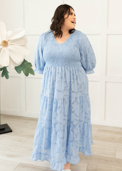 Audra Blue Floral Tiered Dress