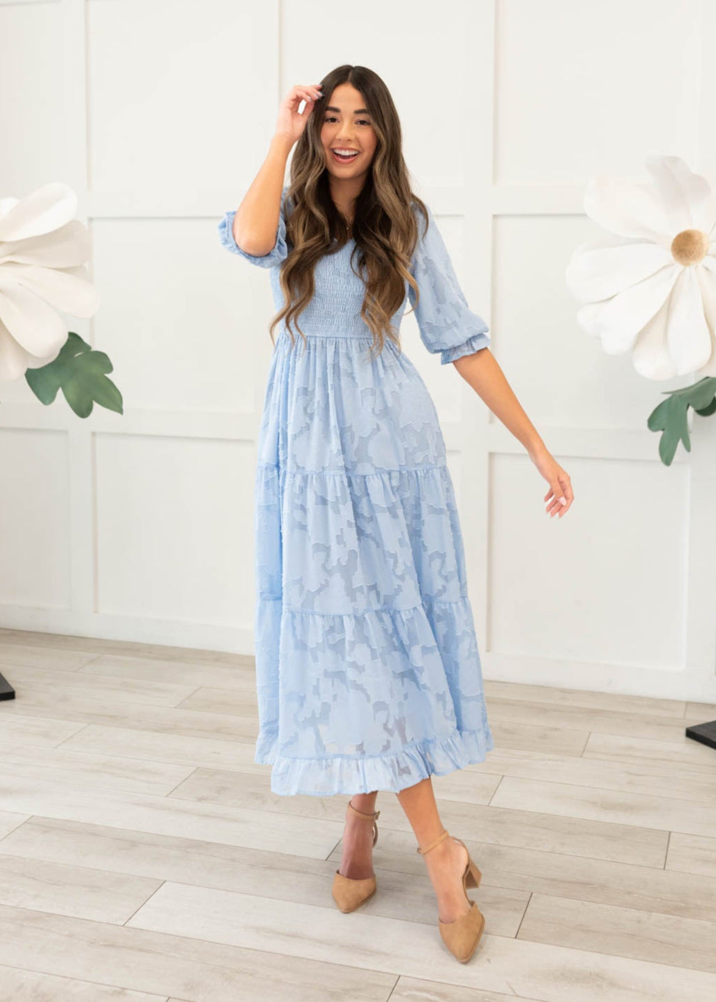 Audra Blue Floral Tiered Dress