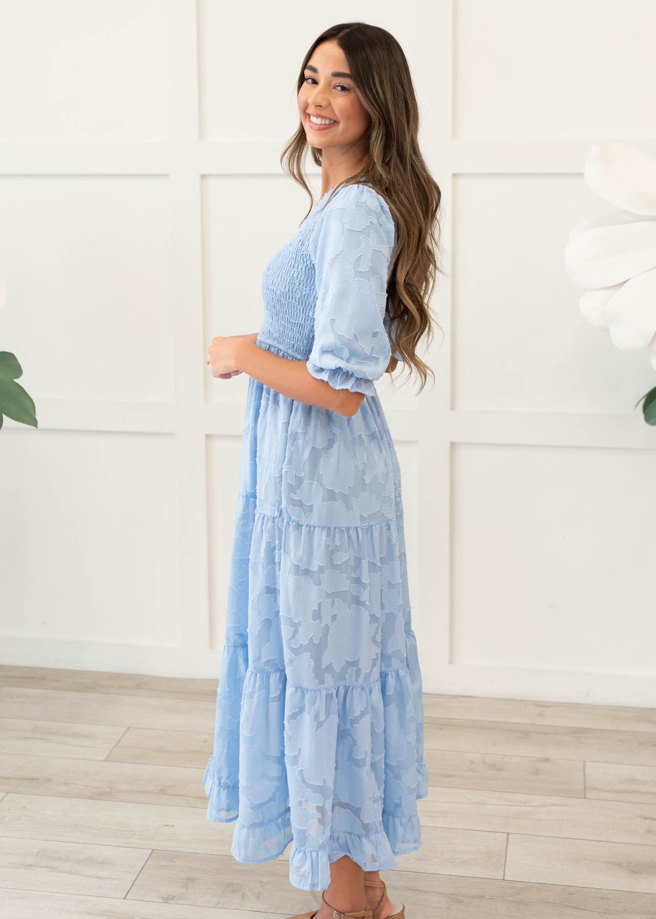 Audra Blue Floral Tiered Dress