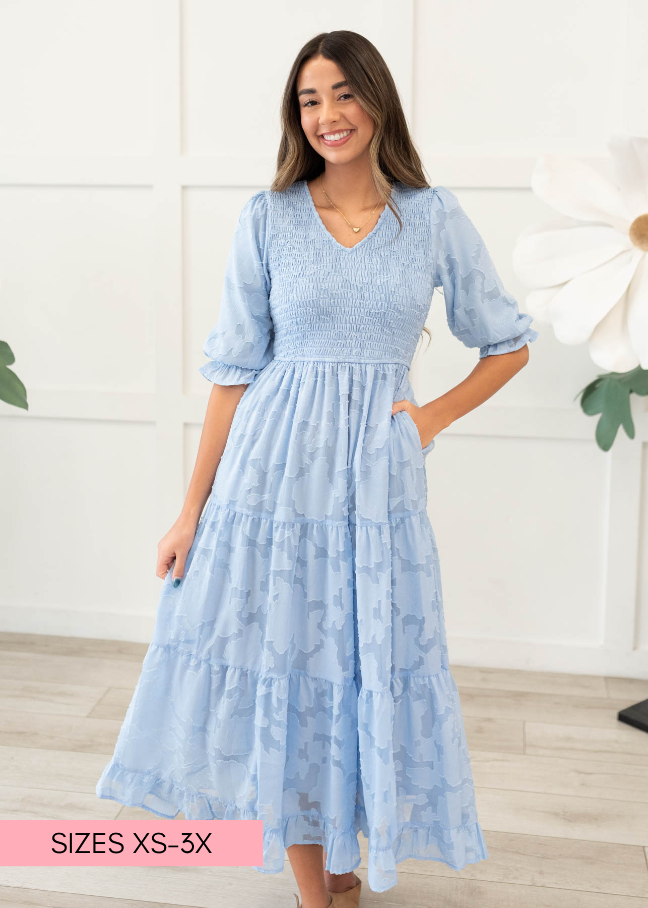 Audra Blue Floral Tiered Dress