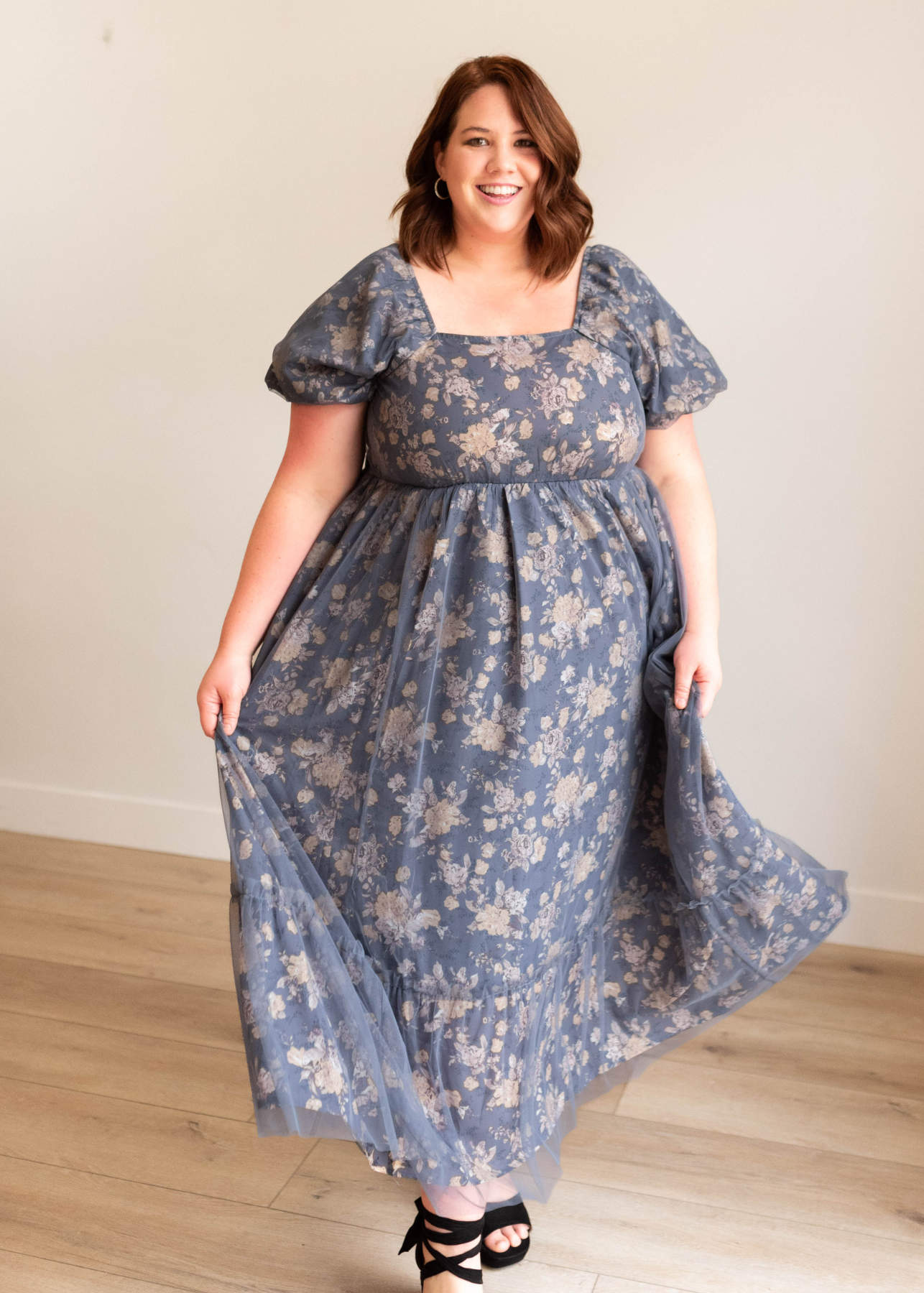 Plus size short sleeve navy multi floral dress