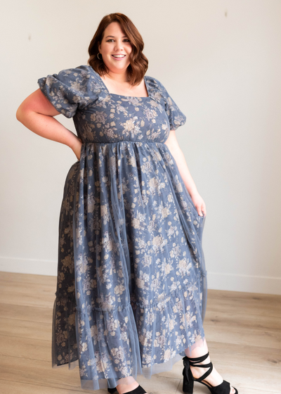 Plus size navy multi floral dress