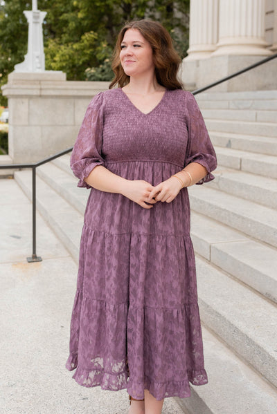 V-neck purple floral dress in plus size