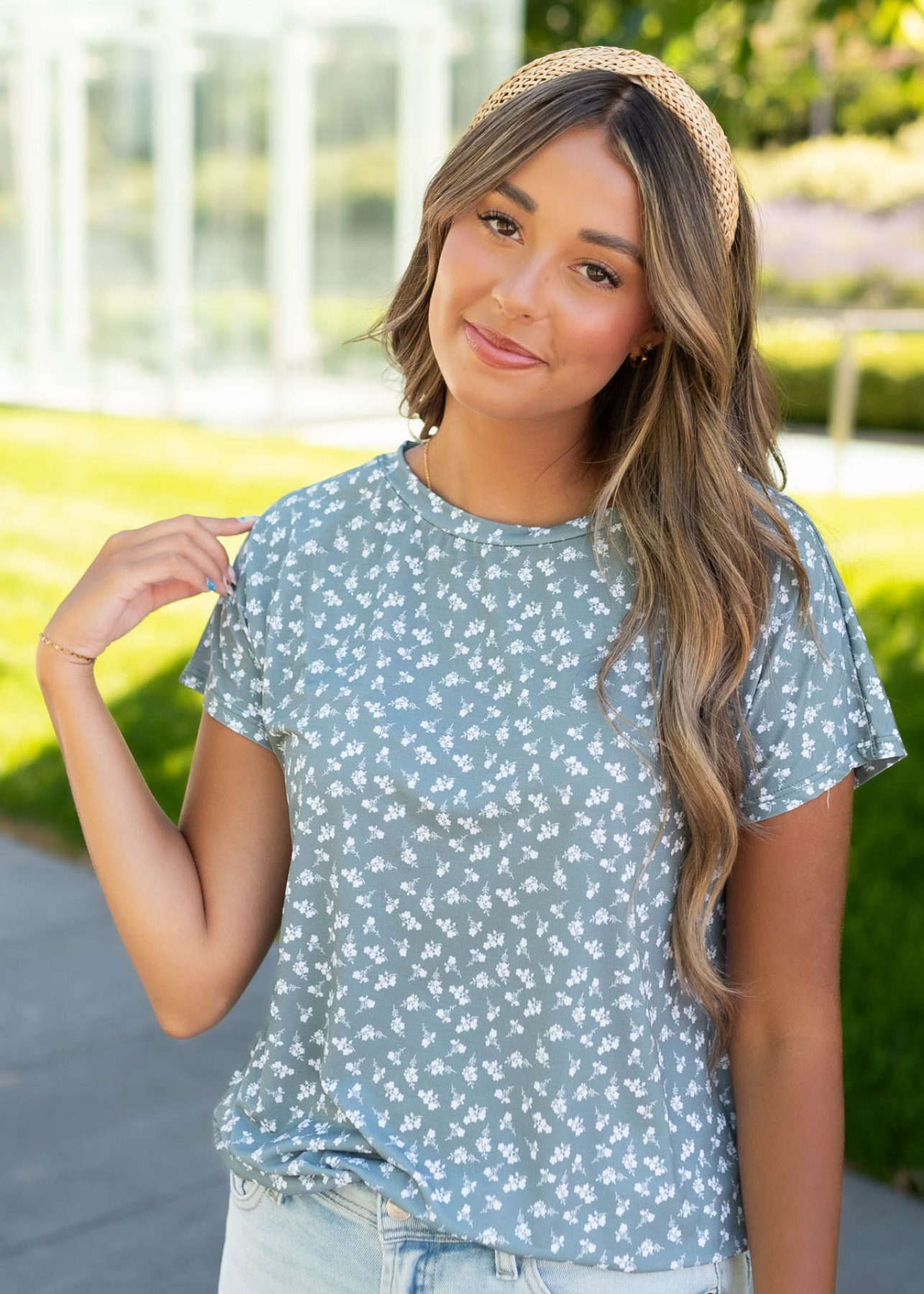 Small seafoam green floral top