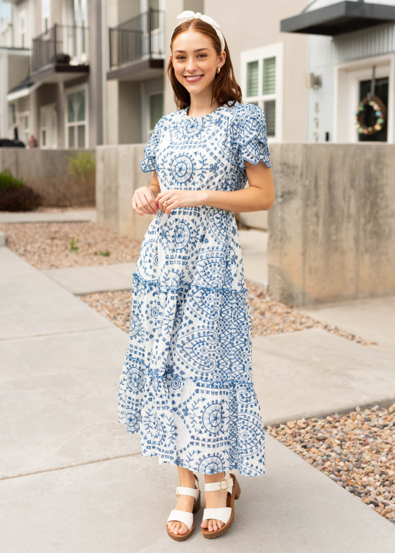 Blue embroidered dress