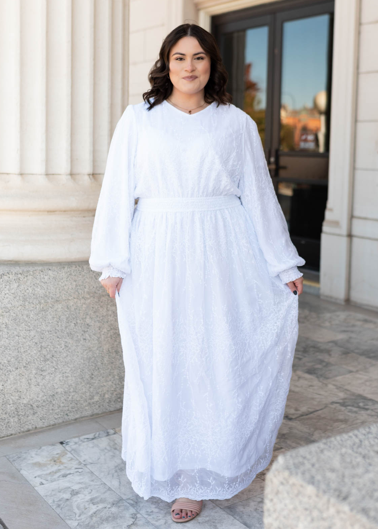 Plus size white embroidered maxi dress