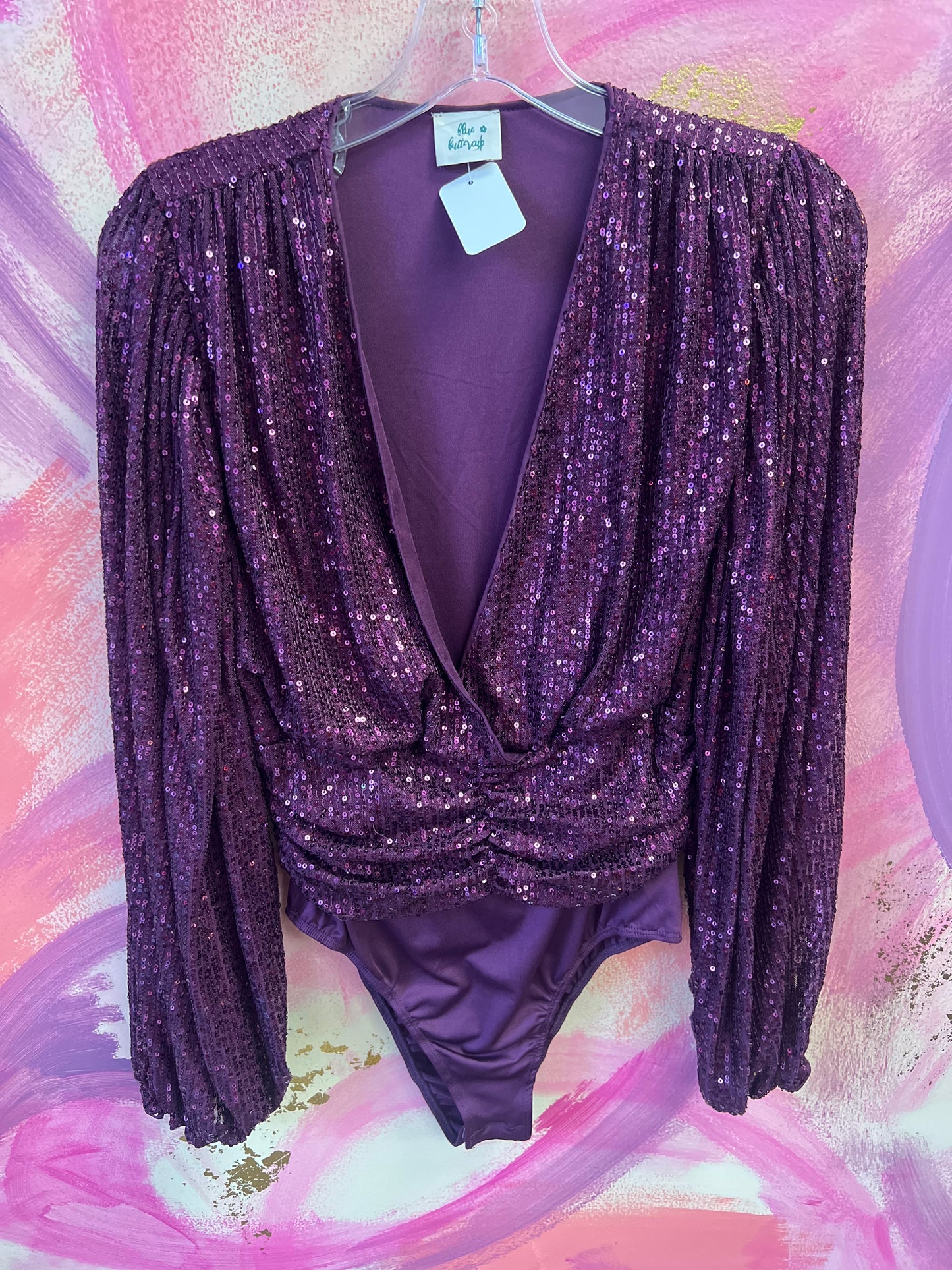 (MEDIUM) Blue Buttercup Sequin Bodysuit
