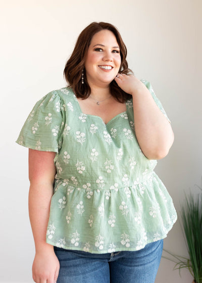 Short sleeve sage floral blouse