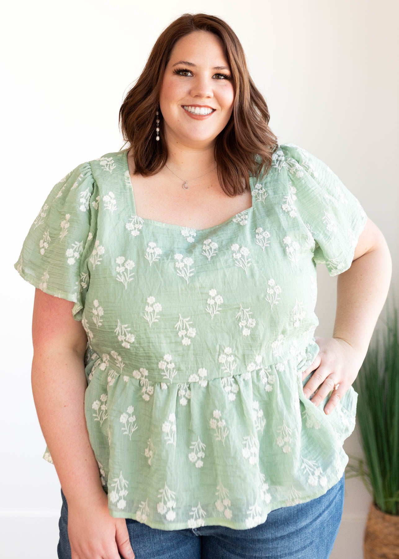 Plus size sage floral blouse