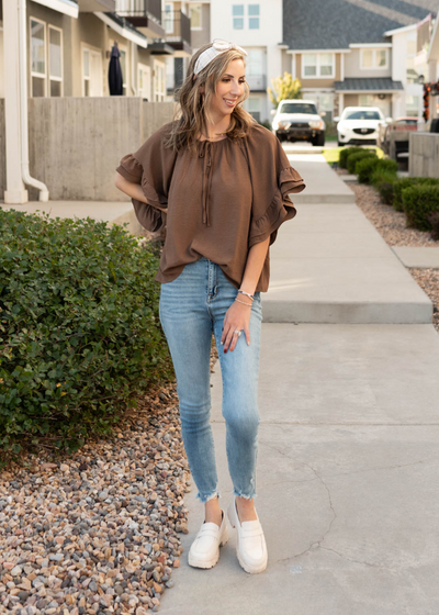 Cocoa ruffle sleeve blouse