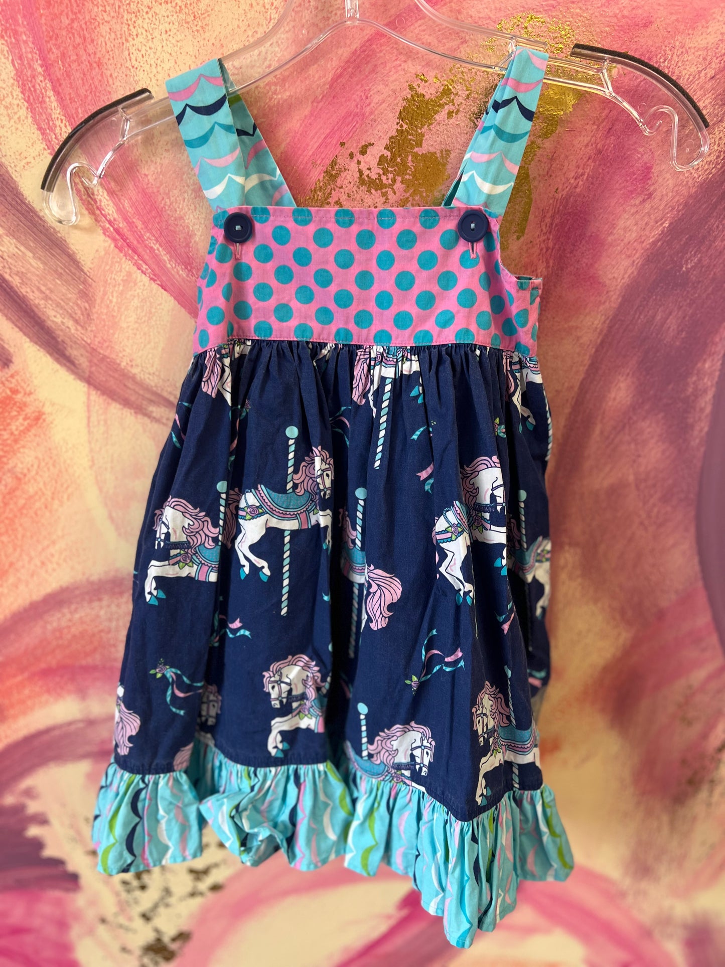 (Size 4-5) Eleanor Rose Blue and Pink Dress