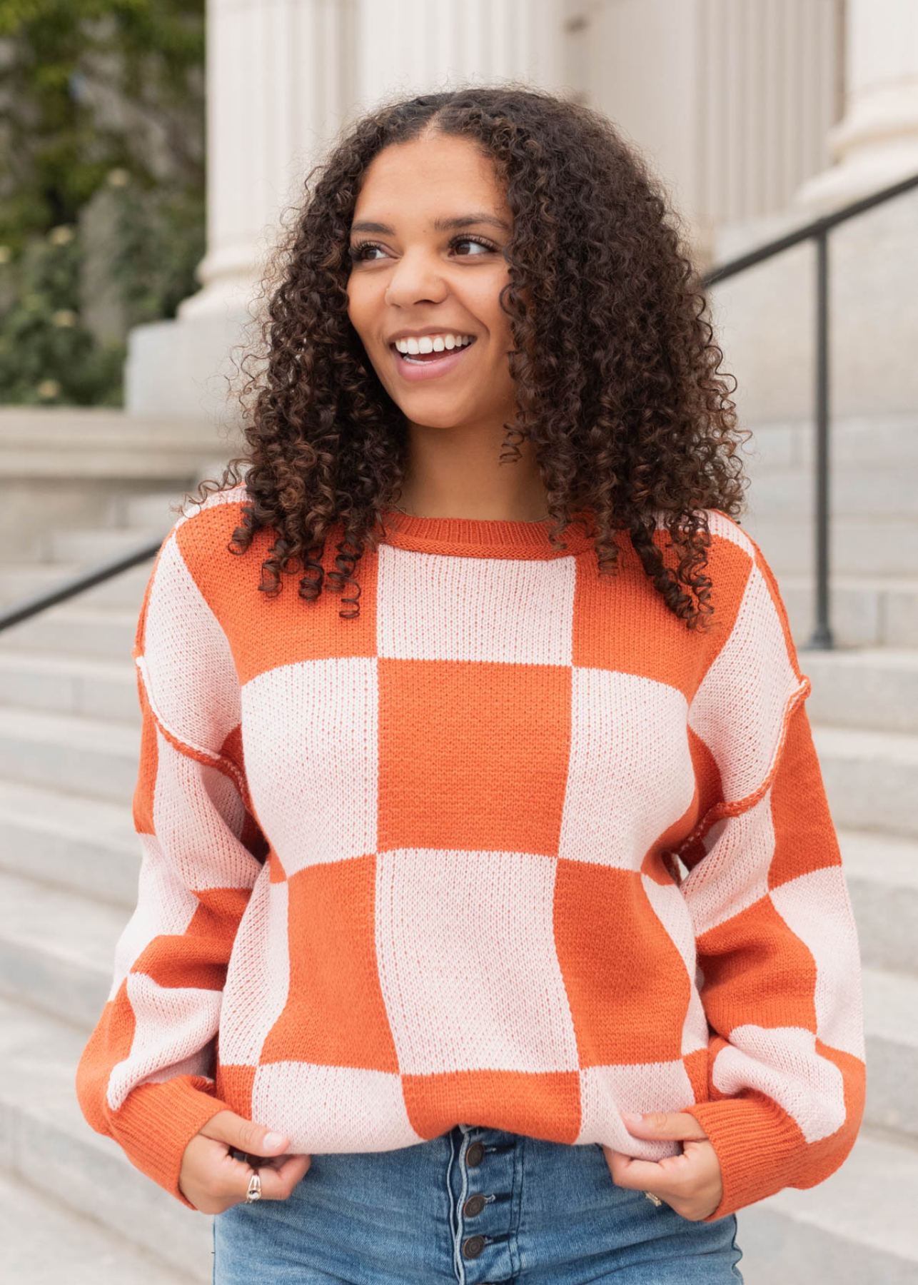 Calista Rust Checker Sweater