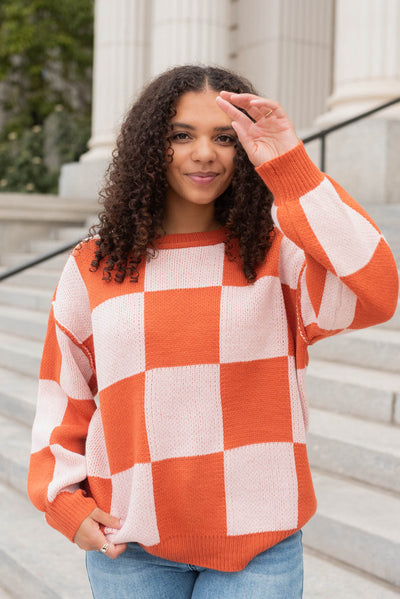 Calista Rust Checker Sweater