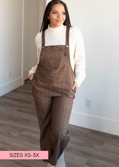 Brown printed overalls with button straps