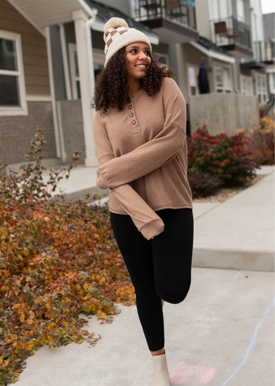 Long sleeve mocha button top