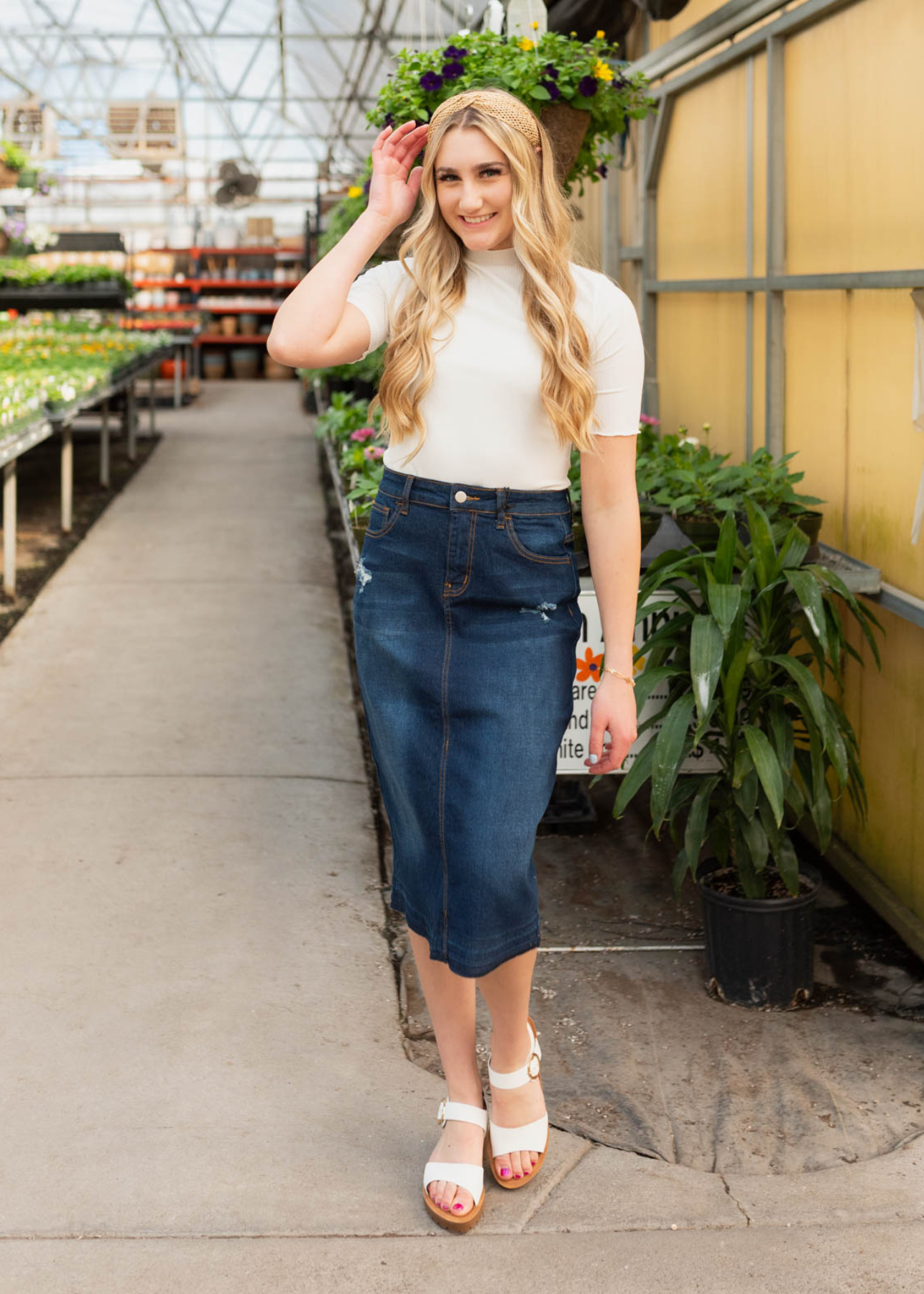 Dark denim distressed skirt