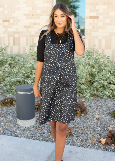 Small black floral jumper dress