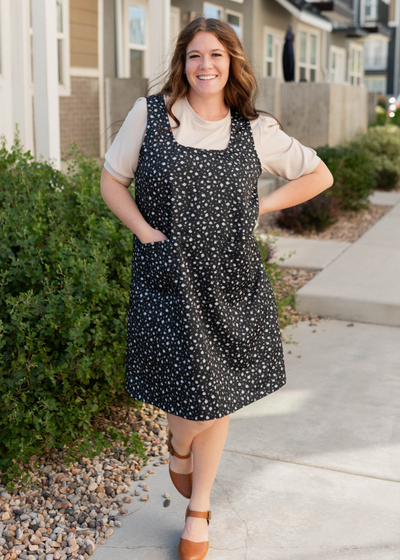 1x plus size black floral jumper dress