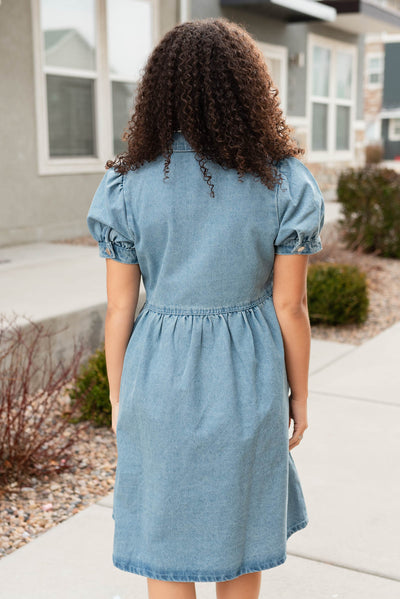 Back view of the denim zip up dress