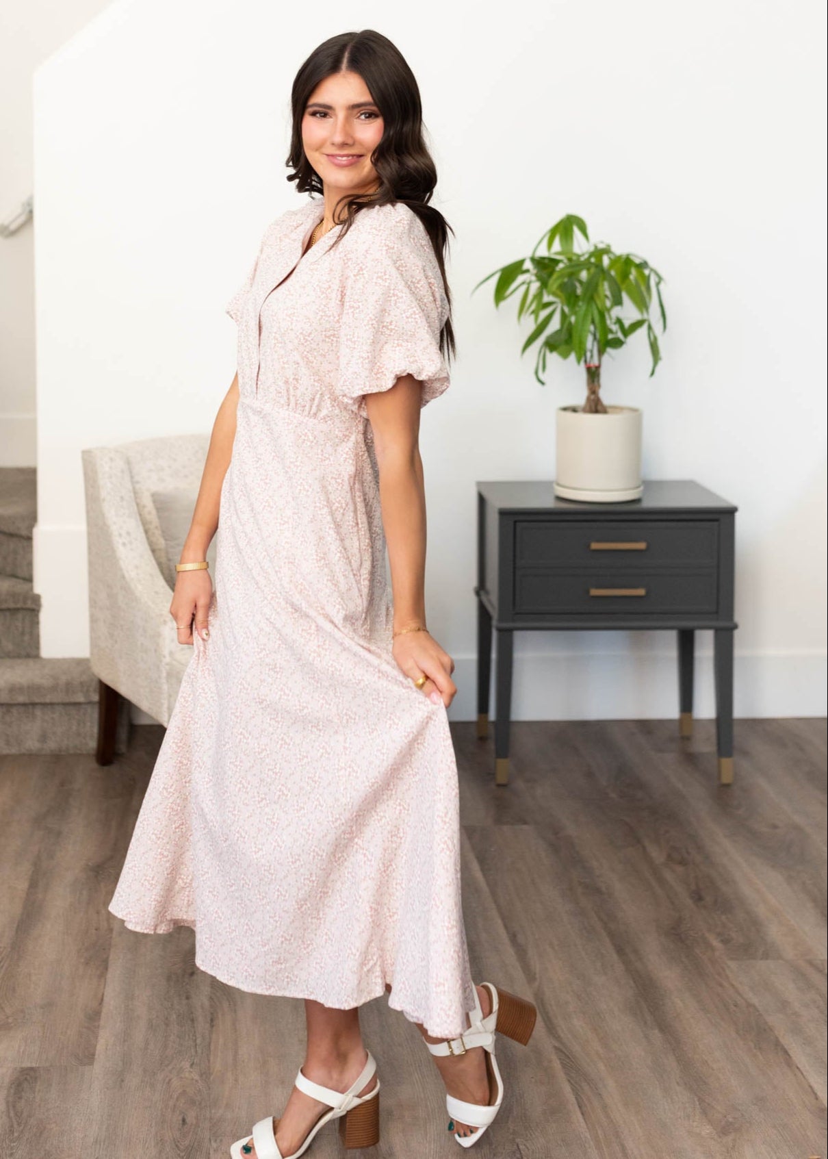 Short sleeve blush floral dress