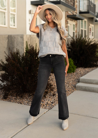 Grey sweater vest with drop sleeve and v-neck