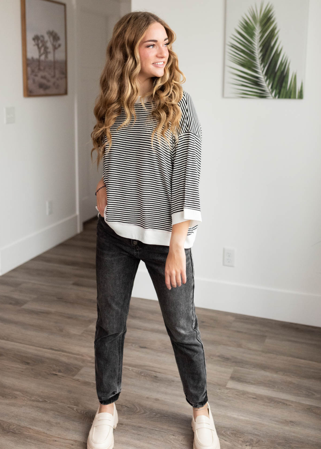 Black stripe top with white trim