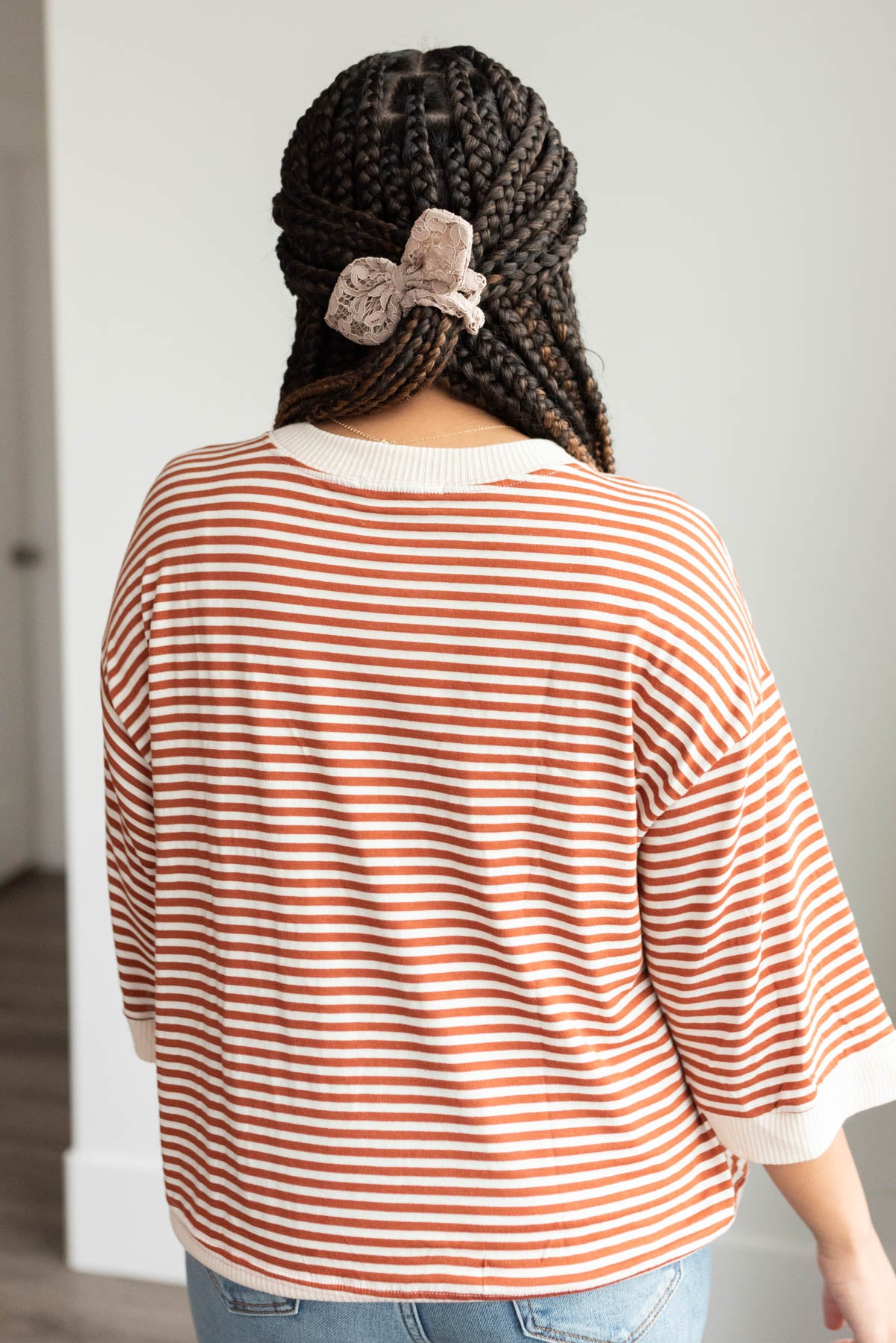 Back view of the rust stripe top