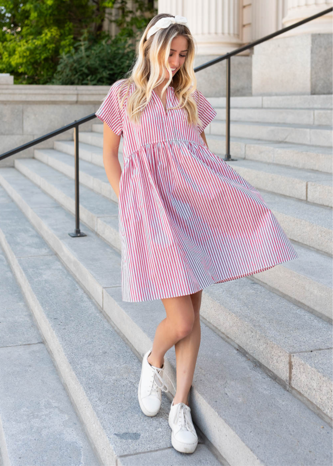 Short sleeve red stripe mini dress