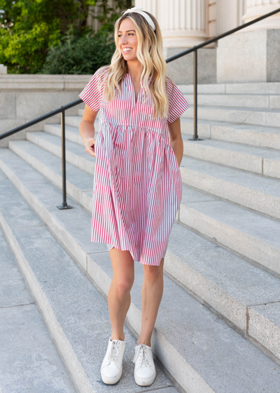 Red stripe mini dress