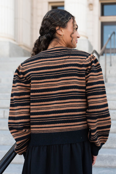 Back view of the black bow cardigan