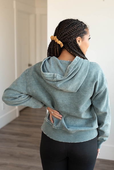 Back view of the ash jade fleece hoodie