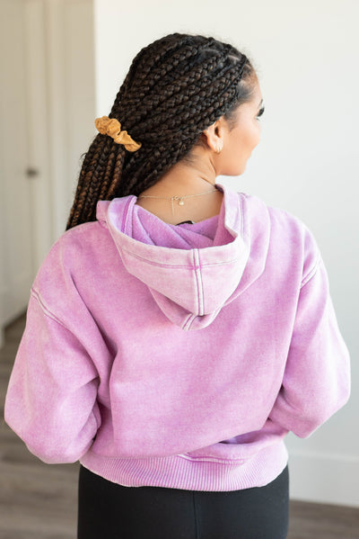 Back view of the lilac fleece hoodie