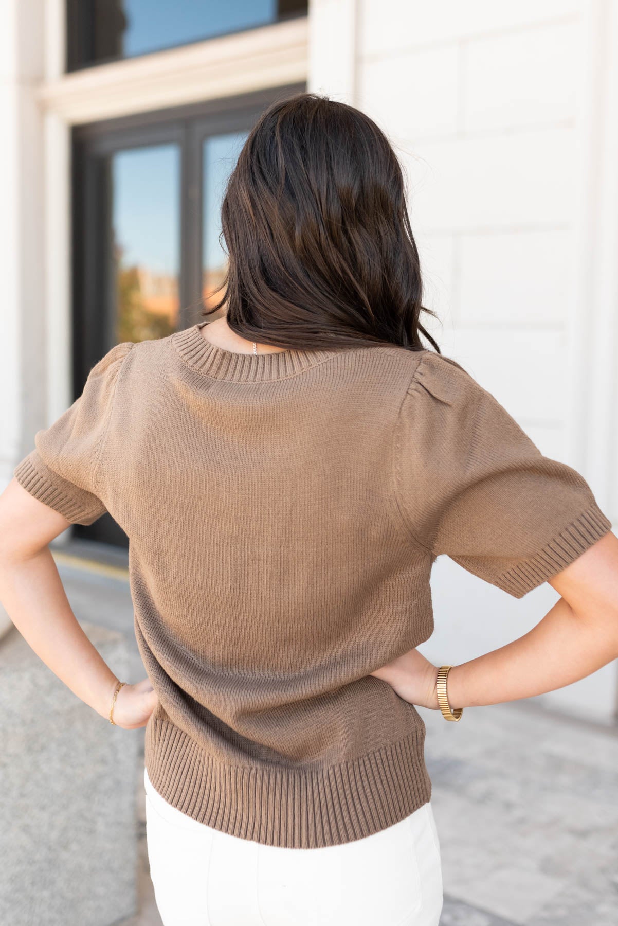 Chesnee Taupe Short Sleeve Sweater