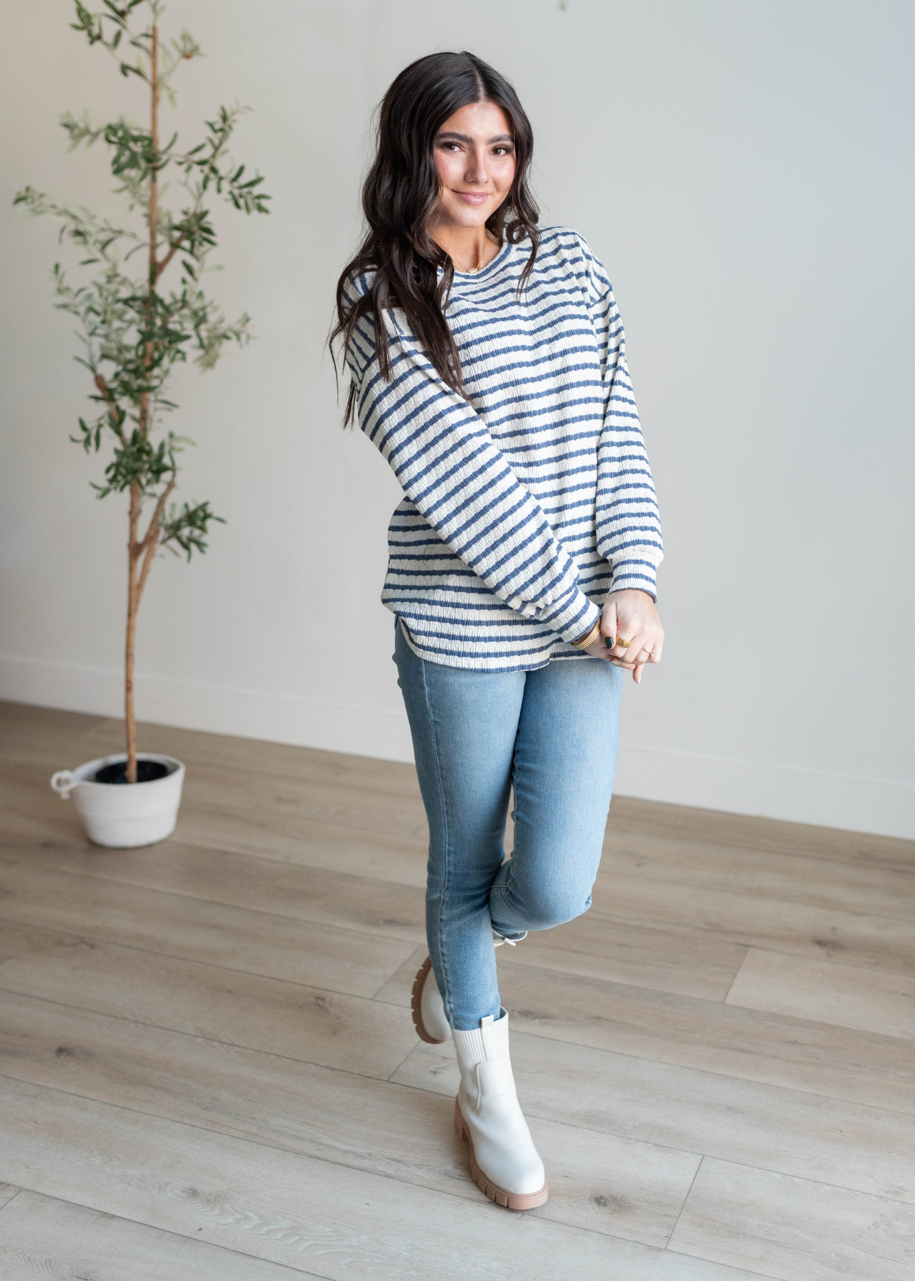 Cheyenne Indigo Stripe Long Sleeve Top