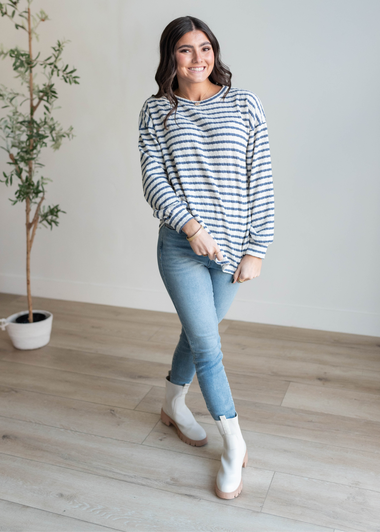 Cheyenne Indigo Stripe Long Sleeve Top