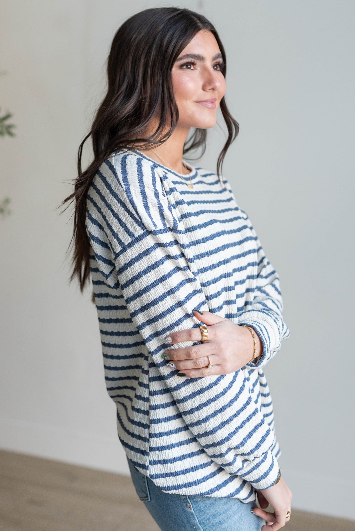 Cheyenne Indigo Stripe Long Sleeve Top