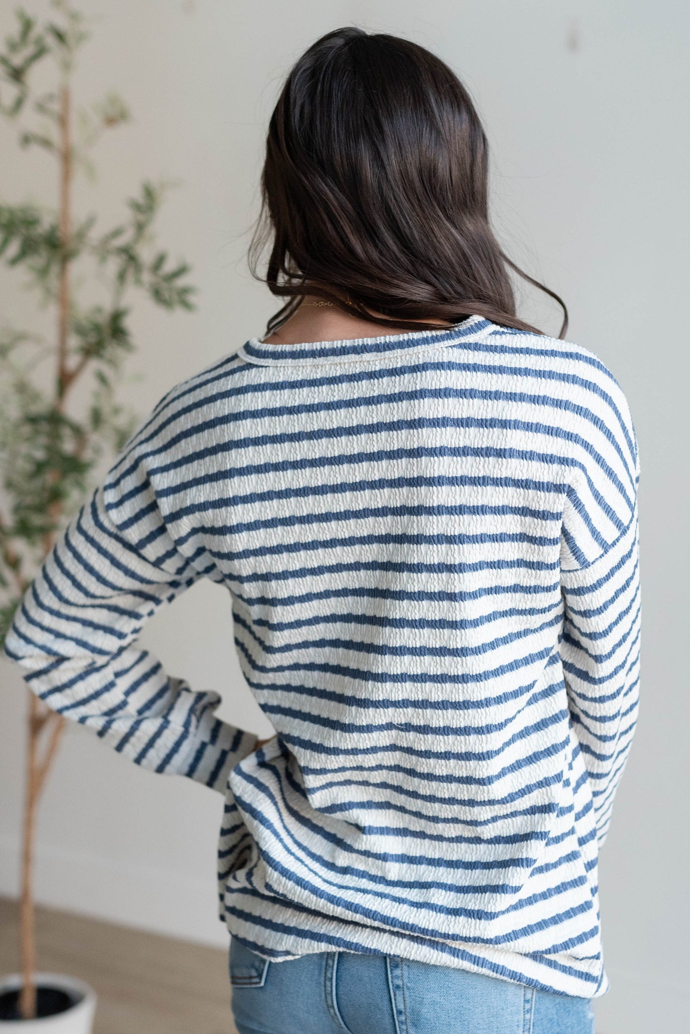 Cheyenne Indigo Stripe Long Sleeve Top