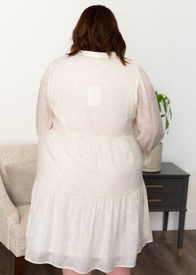 Back view of the plus size ivory button down dress