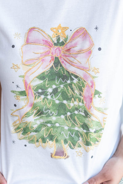 Christmas Tree Bow White T-Shirt