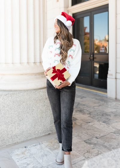 White christmas bow sweater