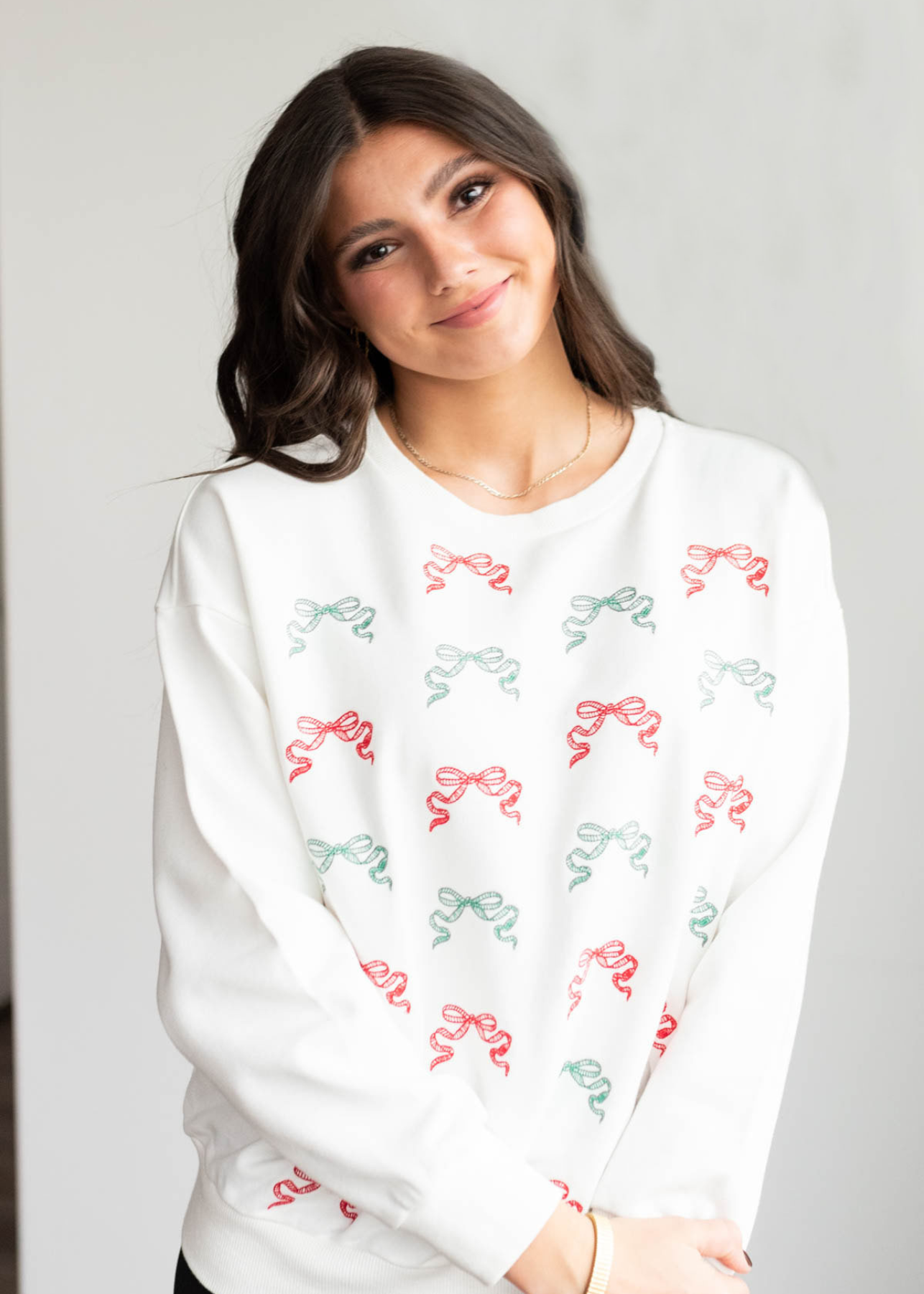 Christyn White Christmas Bow Sweater