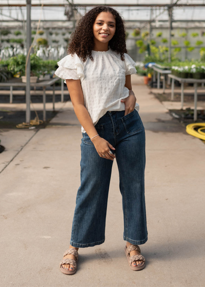 White ruffle sleeve top