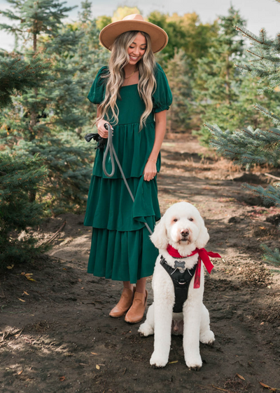 Green ruffle tiered dress with a square neck