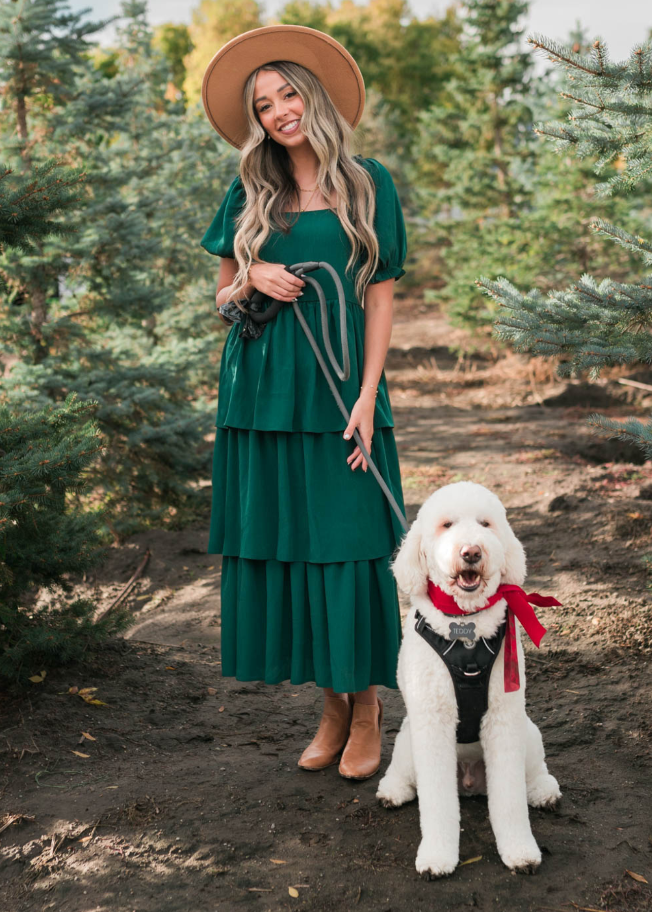 Short sleeve green ruffle tiered dress